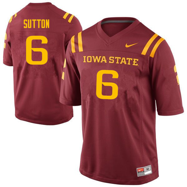 Men #6 Tymar Sutton Iowa State Cyclones College Football Jerseys Sale-Cardinal